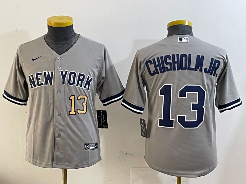 Youth New York Yankees #13 Chisholm jr Grey Game 2025 Nike MLB Jersey style 2->youth mlb jersey->Youth Jersey
